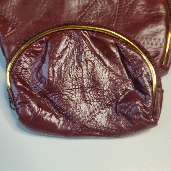 Vintage Set 4 Burgundy Red Leather Patchwork Zip Cosmetic Bag Coin Purse Makeup - Picture 3 of 11